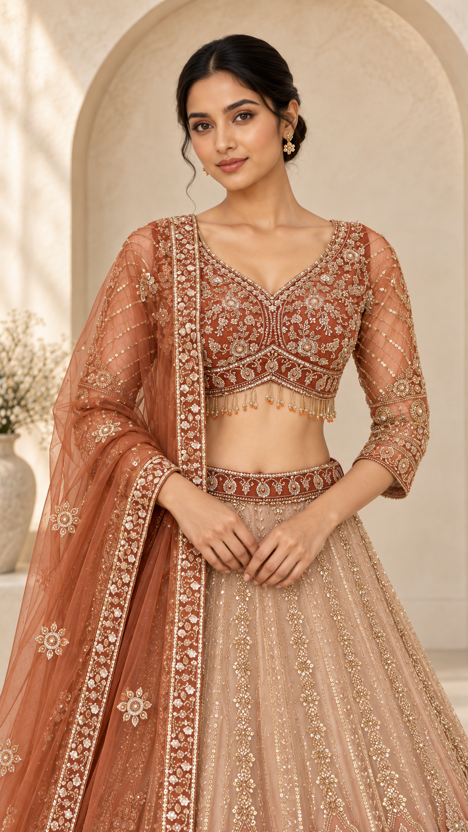 Copper Peach Crop Top Lehenga