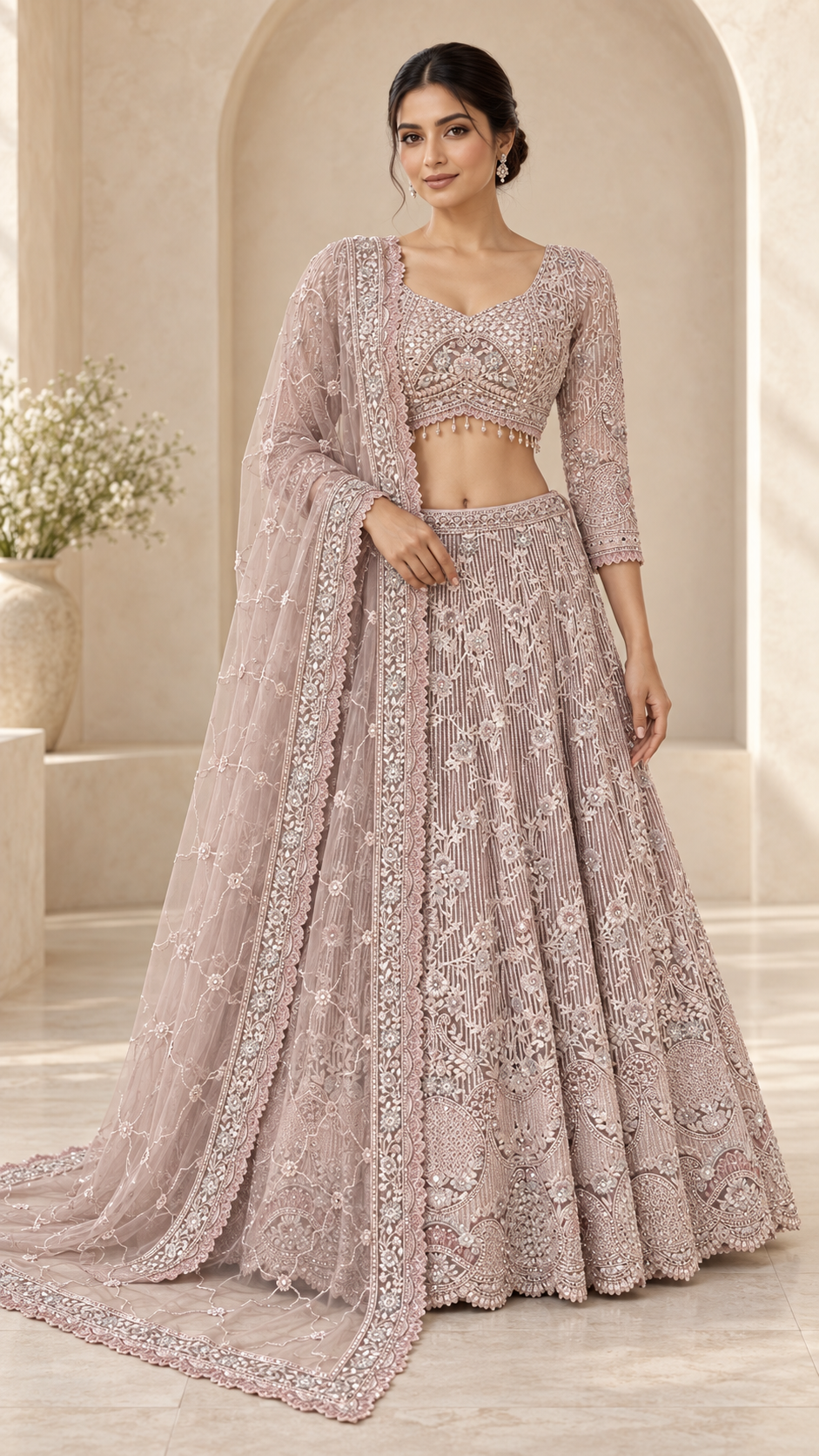 Blush Mauve Crop Top Lehenga
