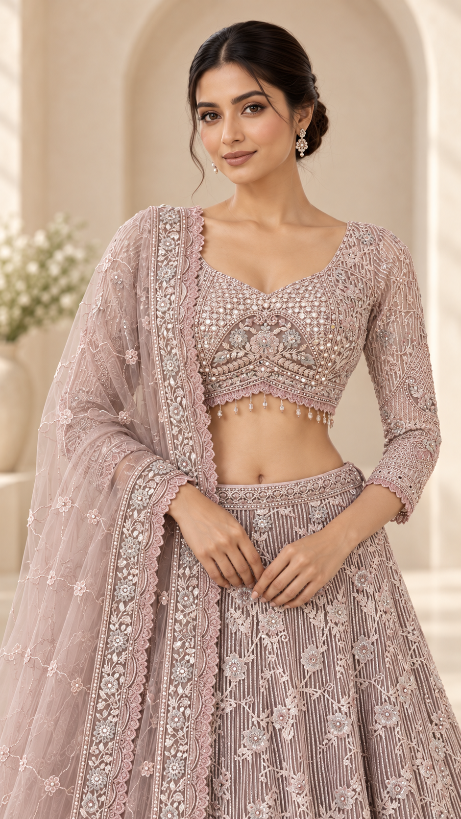 Blush Mauve Crop Top Lehenga
