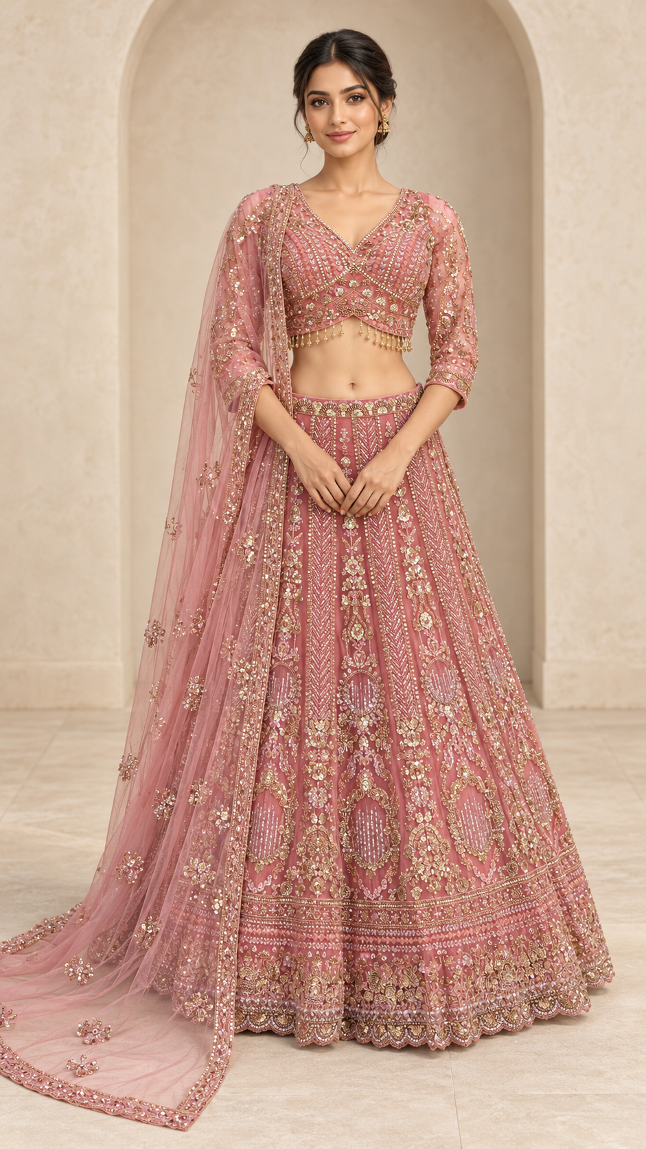 Dusty Rose Crop Top Lehenga