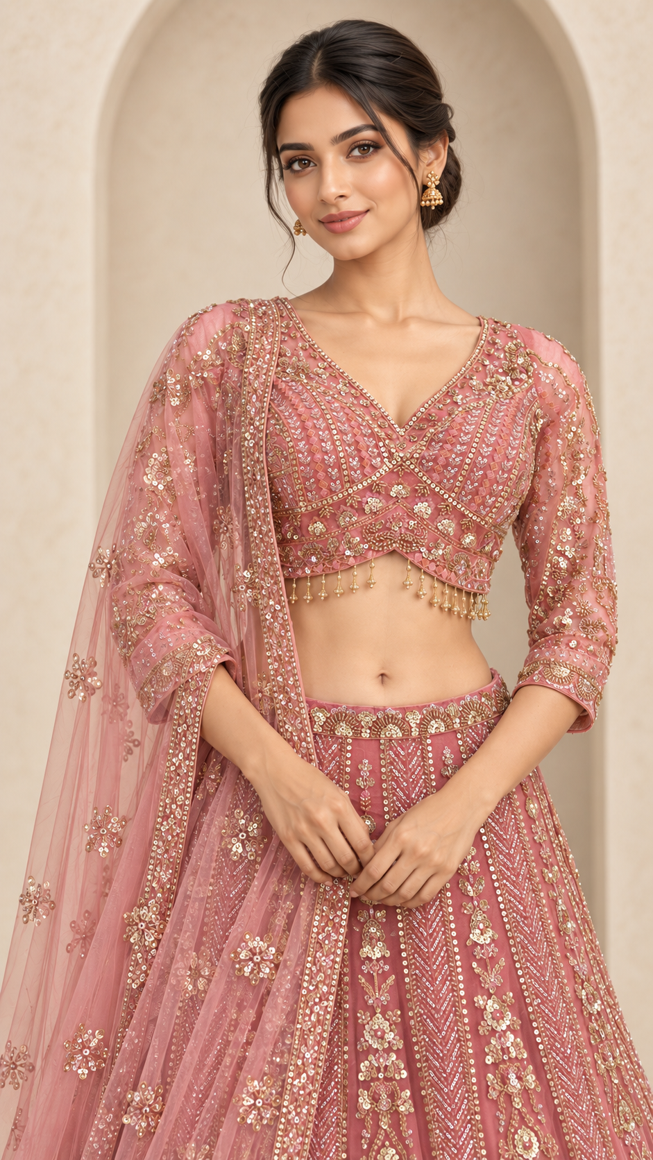 Dusty Rose Crop Top Lehenga