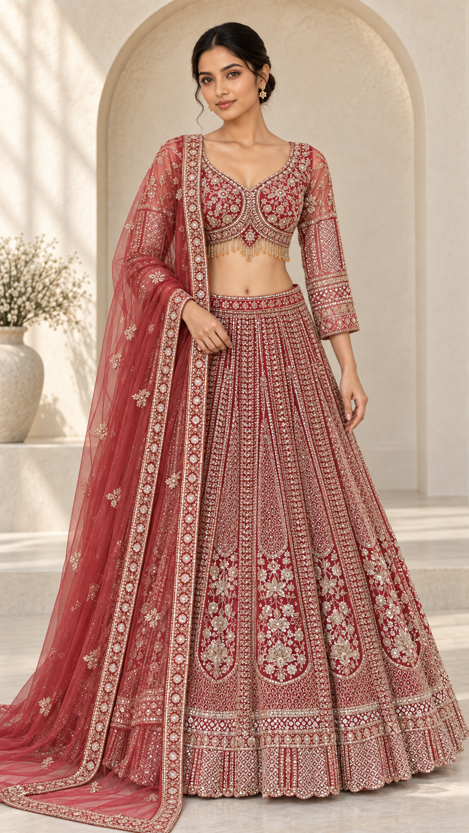 Deep Rose Crop Top Lehenga