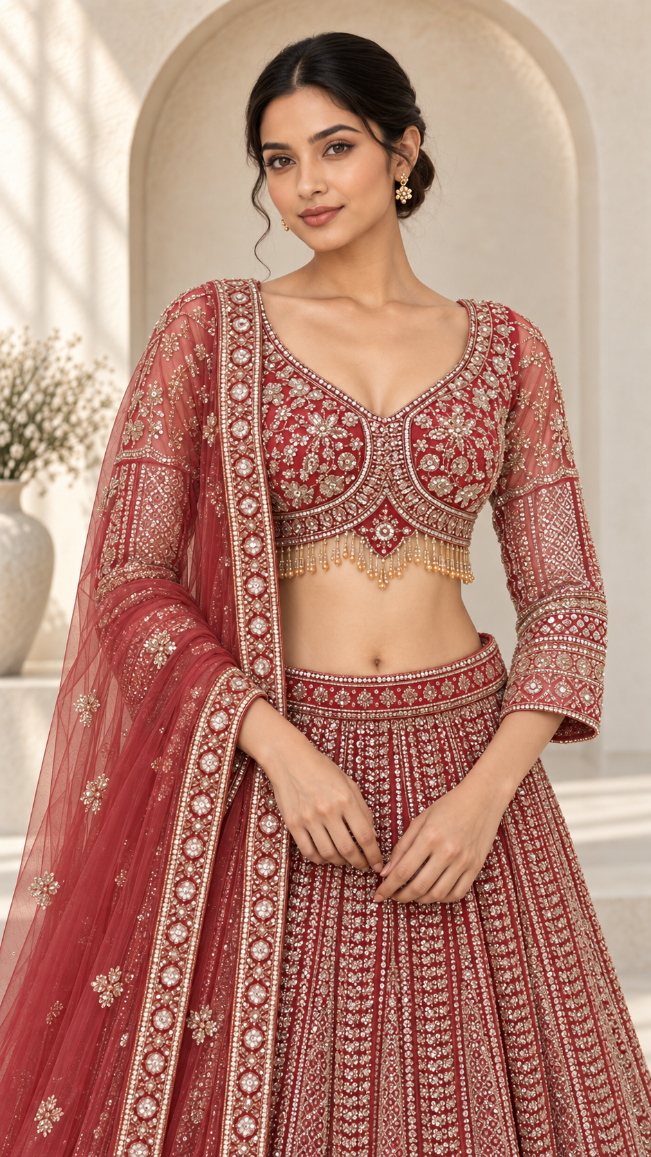 Deep Rose Crop Top Lehenga