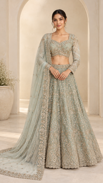 Soft Sage Green Crop Top Lehenga