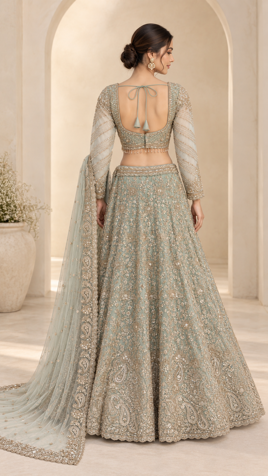 Soft Sage Green Crop Top Lehenga