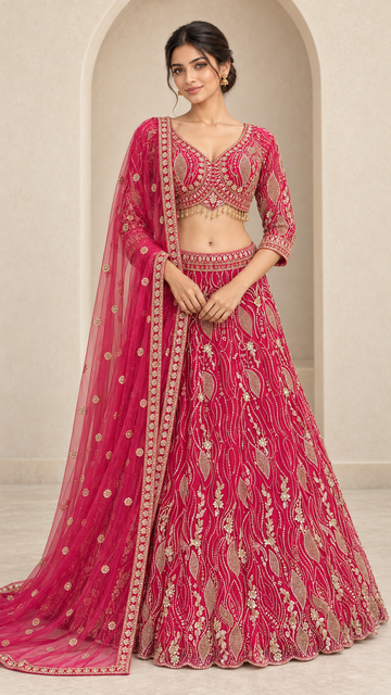 Deep Fuchsia Pink Crop Top Lehenga