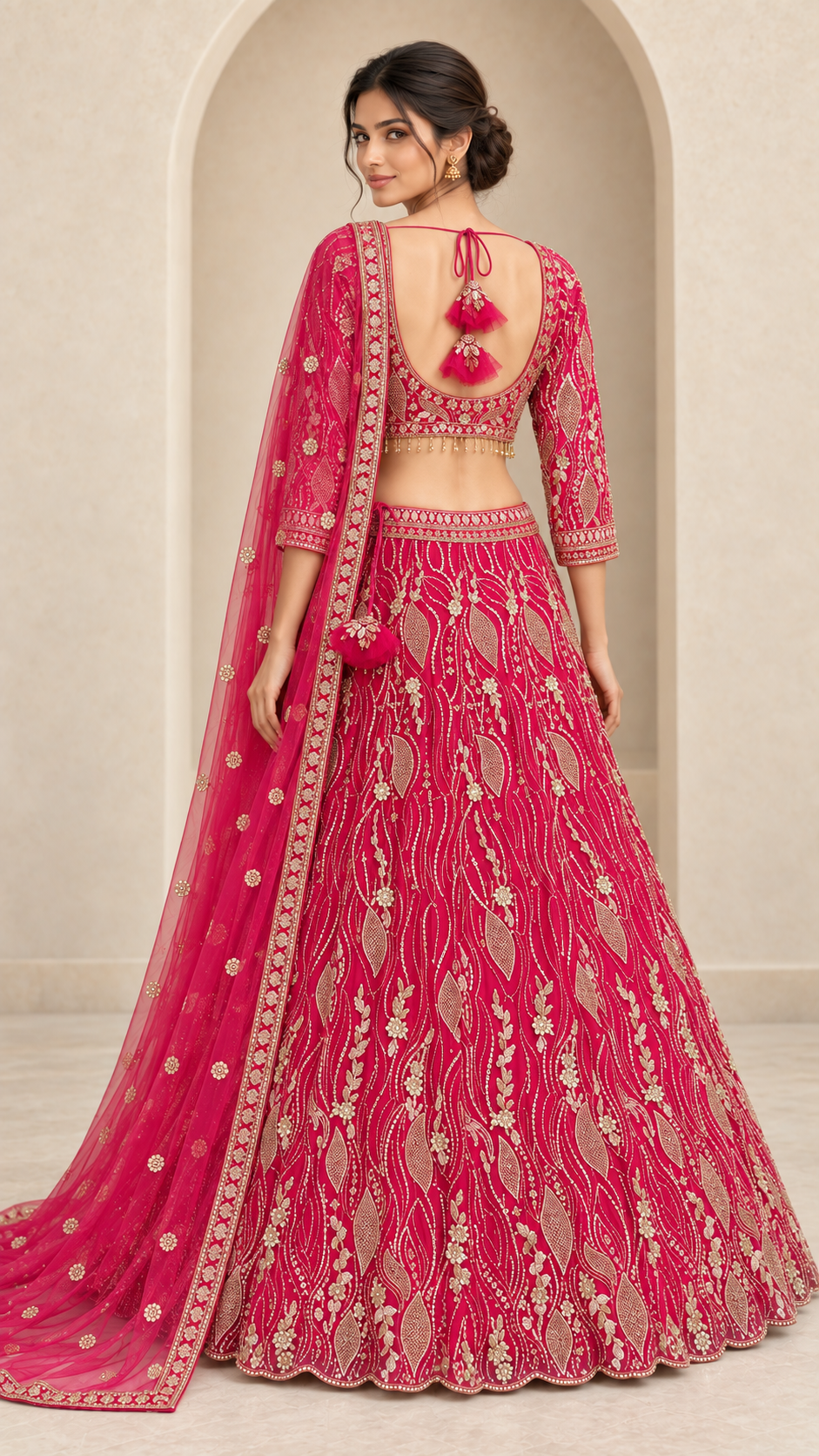 Deep Fuchsia Pink Crop Top Lehenga