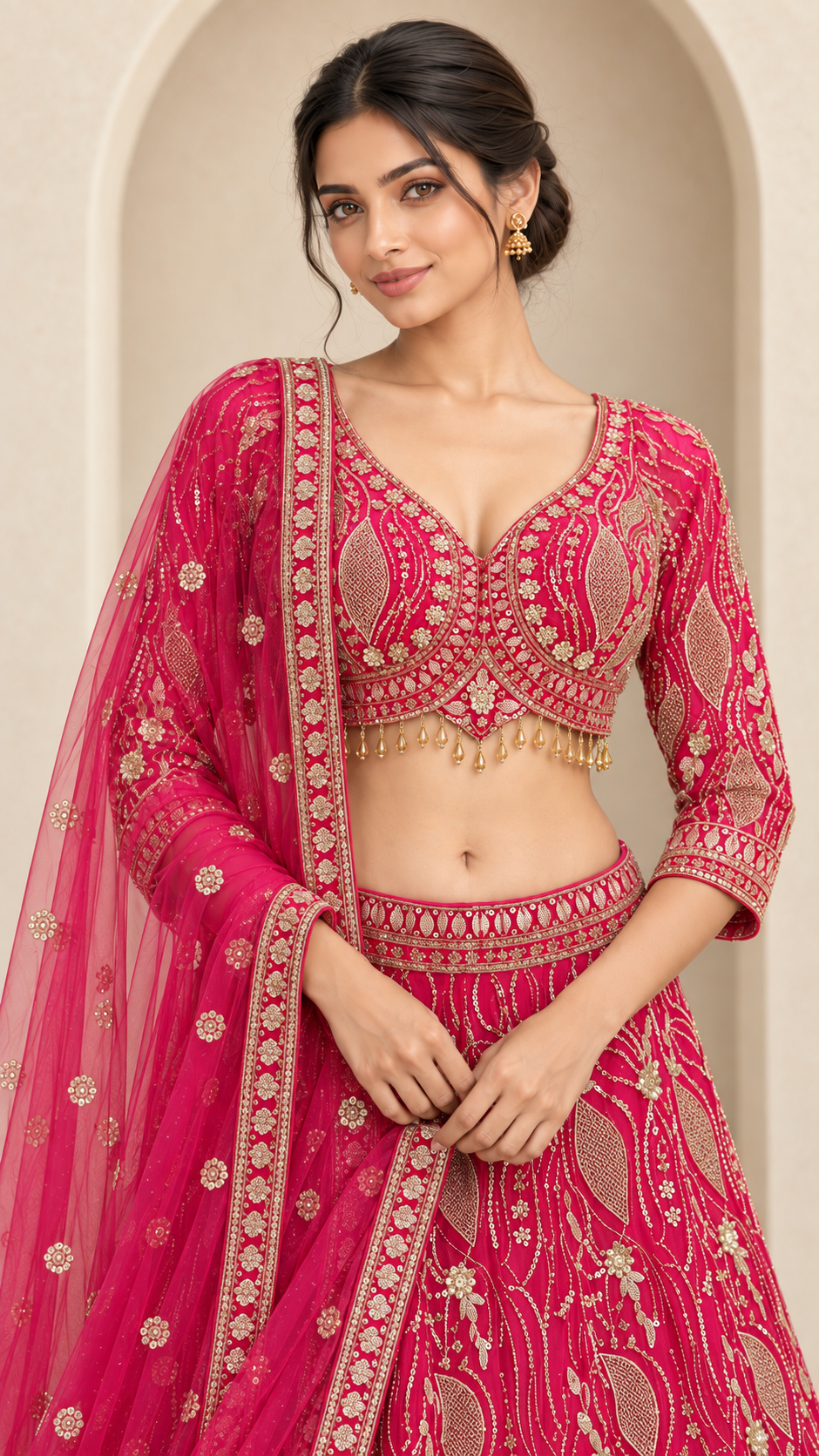 Deep Fuchsia Pink Crop Top Lehenga