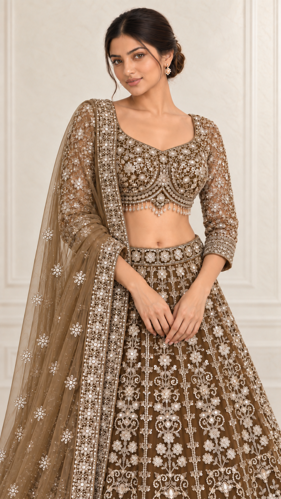 Olive Taupe Crop Top Lahenga