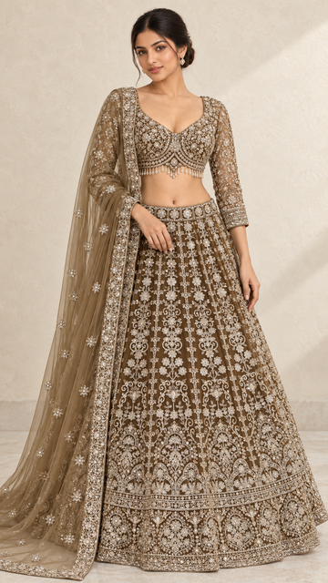 Olive Taupe Crop Top Lahenga