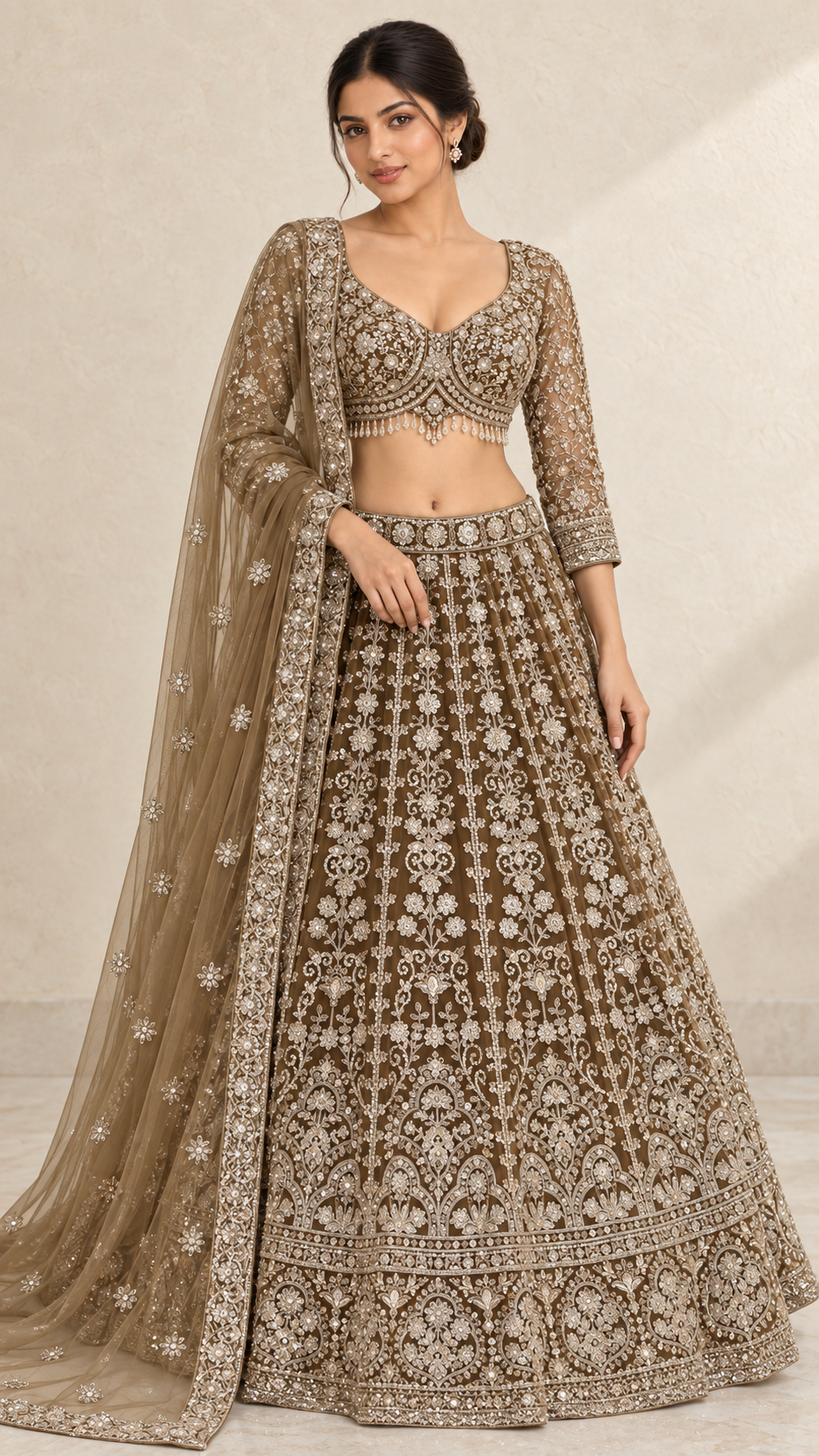 Olive Taupe Crop Top Lahenga