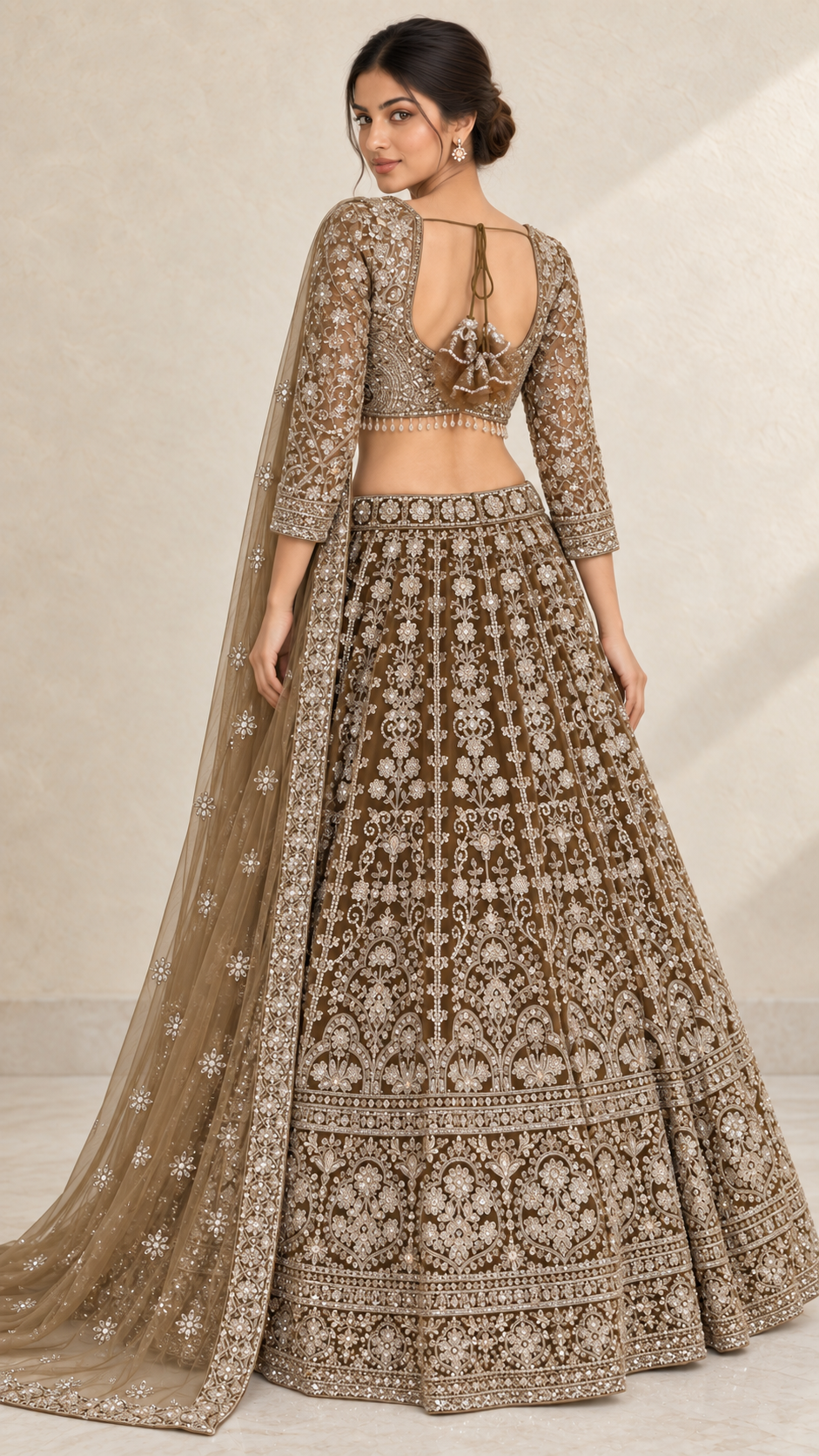 Olive Taupe Crop Top Lahenga
