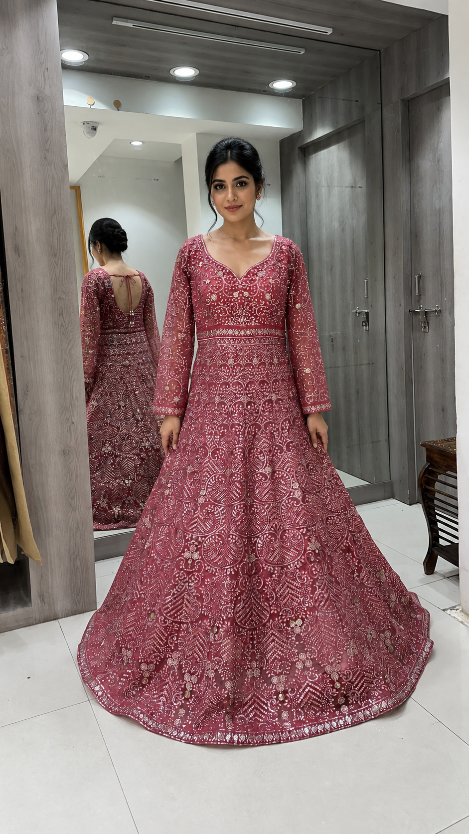 Rose-Pink Embroidered Bridal Gown