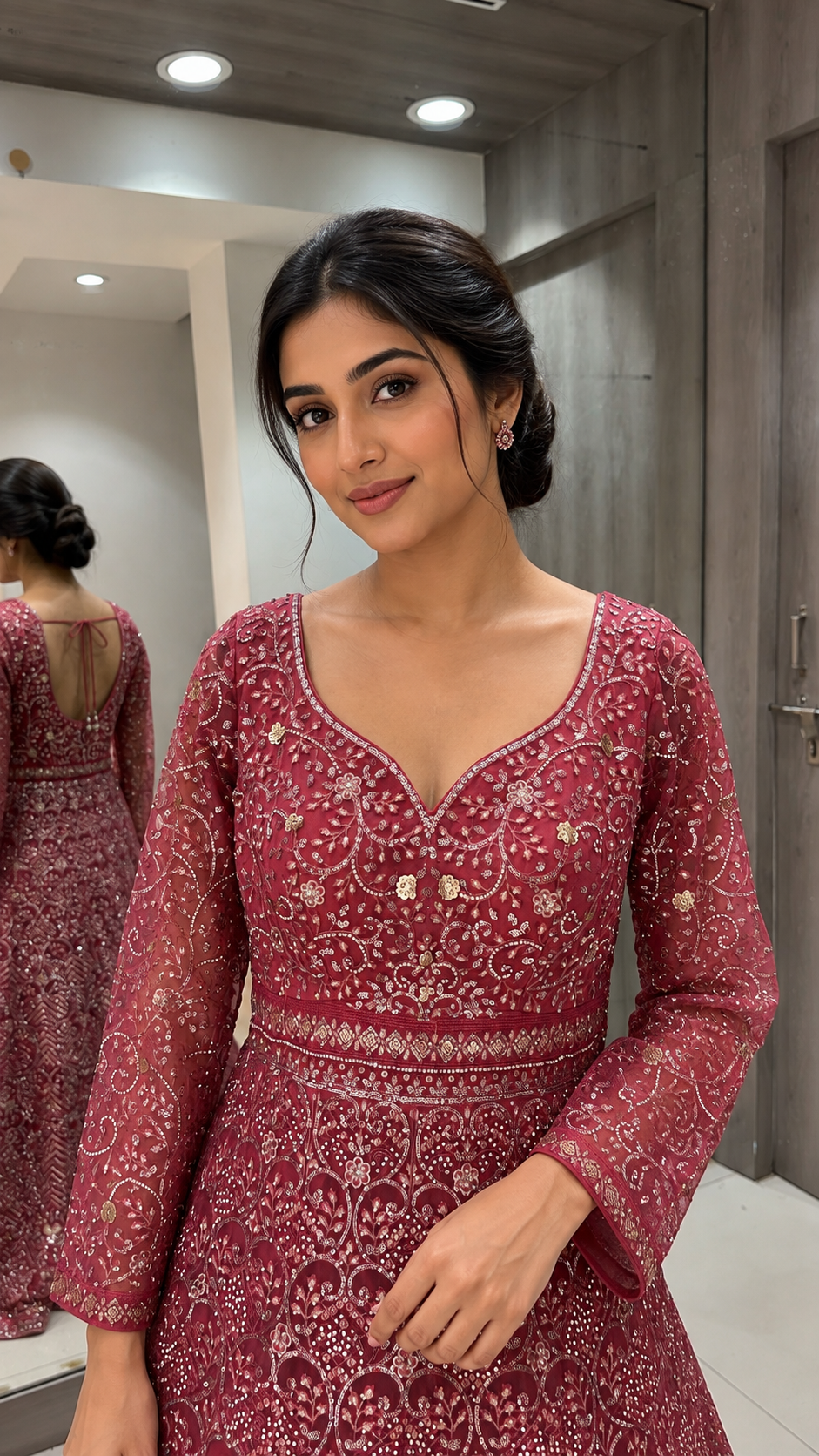 Rose-Pink Embroidered Bridal Gown