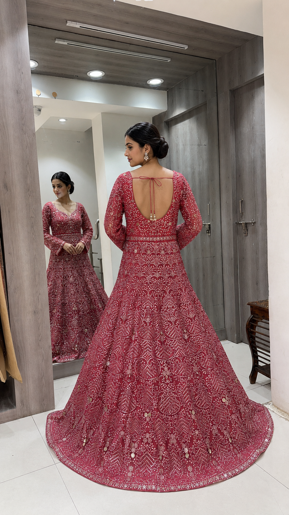 Rose-Pink Embroidered Bridal Gown