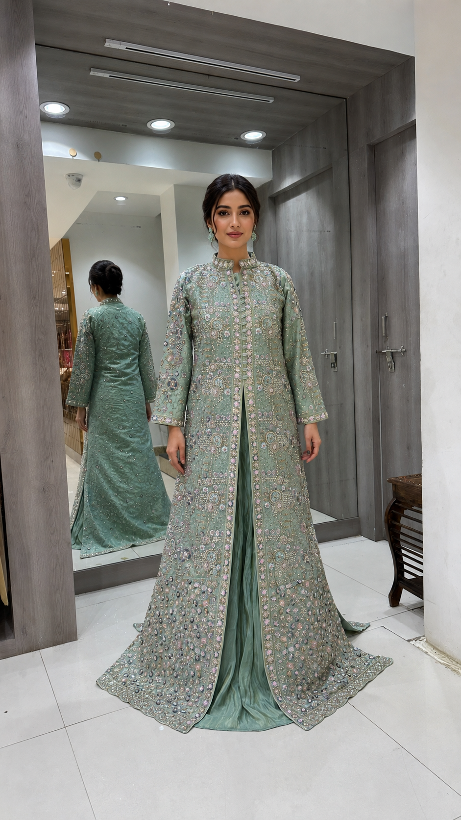 Mint Embroidered Bridal Lehenga