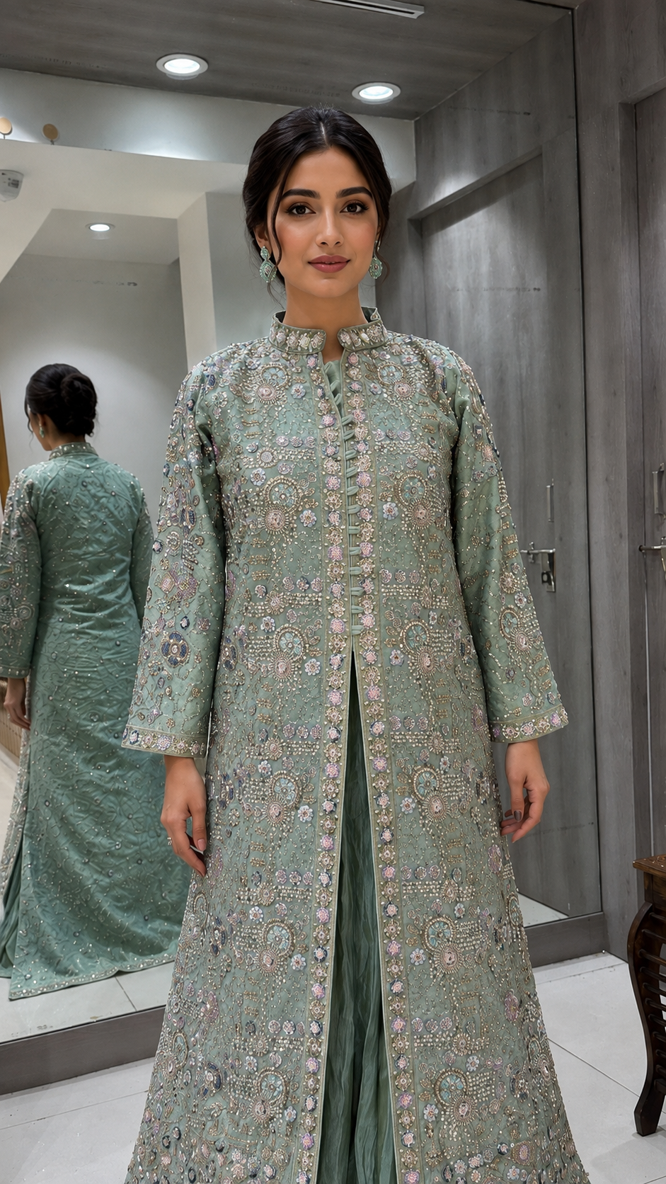 Mint Embroidered Bridal Lehenga
