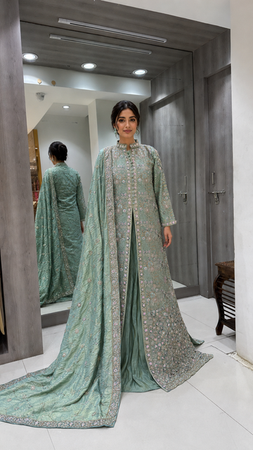 Mint Embroidered Bridal Lehenga