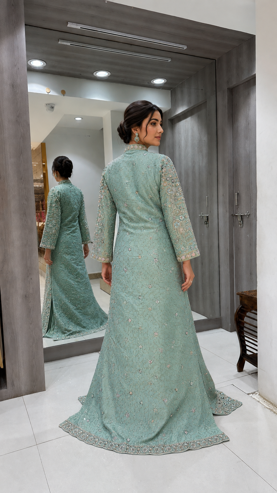Mint Embroidered Bridal Lehenga