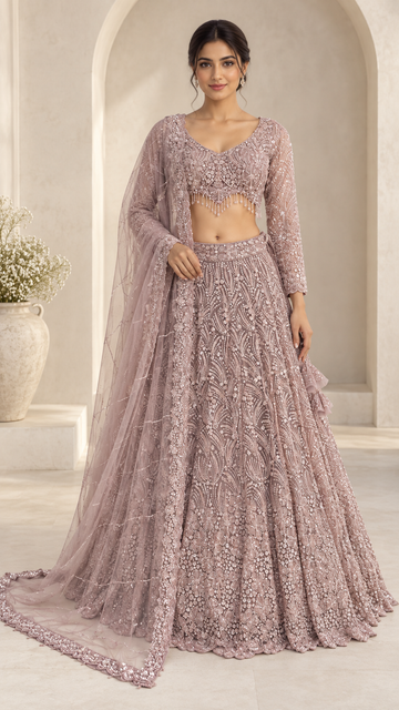 Blush Mauve Crop Top Lehenga