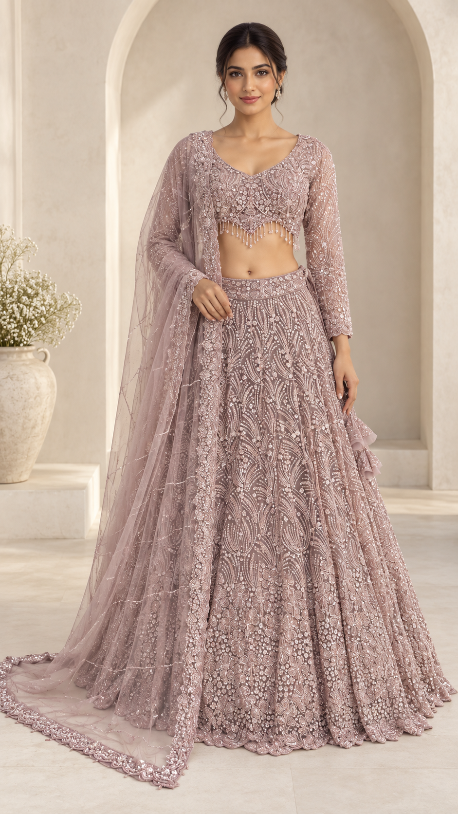 Blush Mauve Crop Top Lehenga