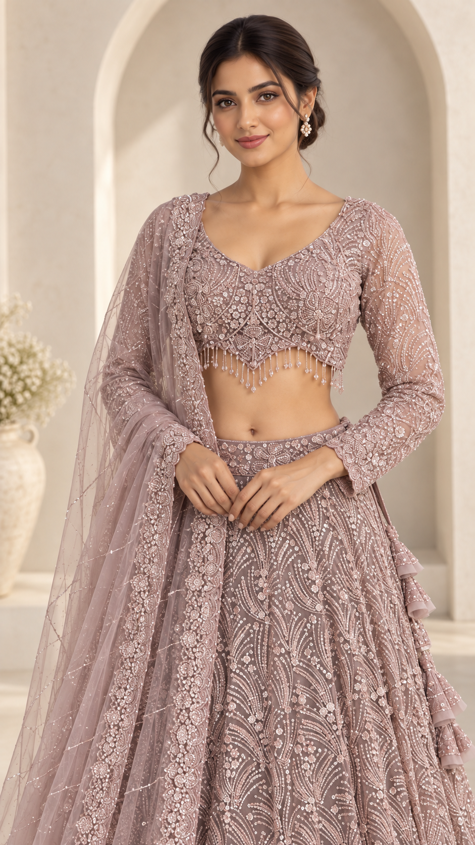 Blush Mauve Crop Top Lehenga