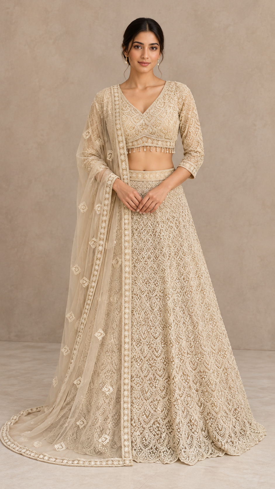 Elegant Ivory Crop Top Lehenga