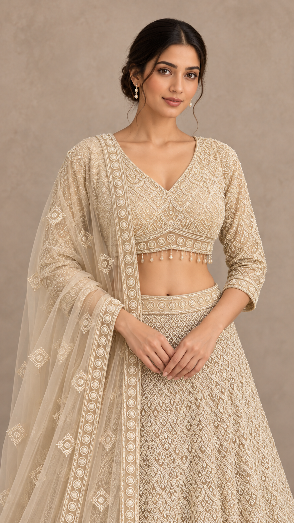 Elegant Ivory Crop Top Lehenga