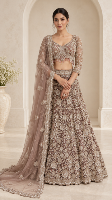 champagne-Gold Crop Top Lehenga