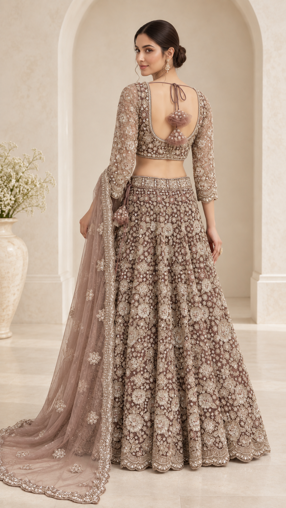 champagne-Gold Crop Top Lehenga