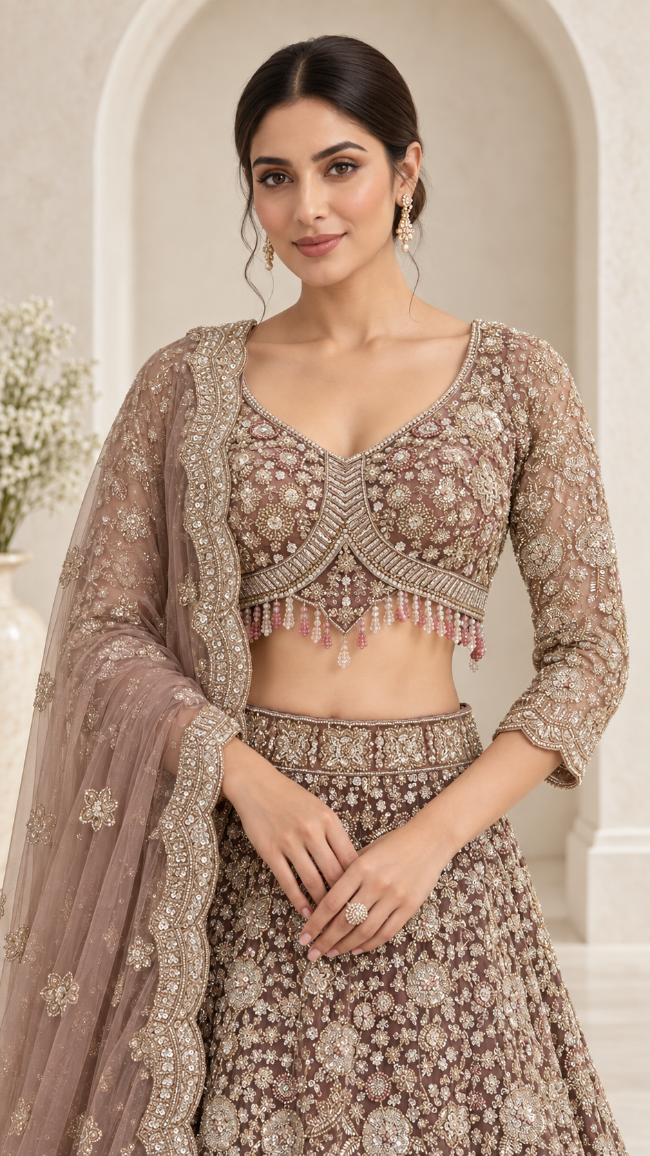 champagne-Gold Crop Top Lehenga