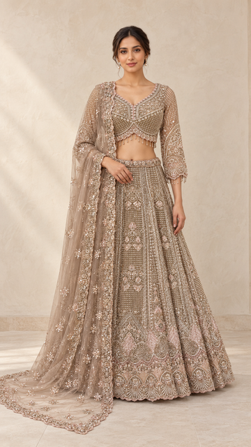 Taupe Blush Crop Top Lehenga