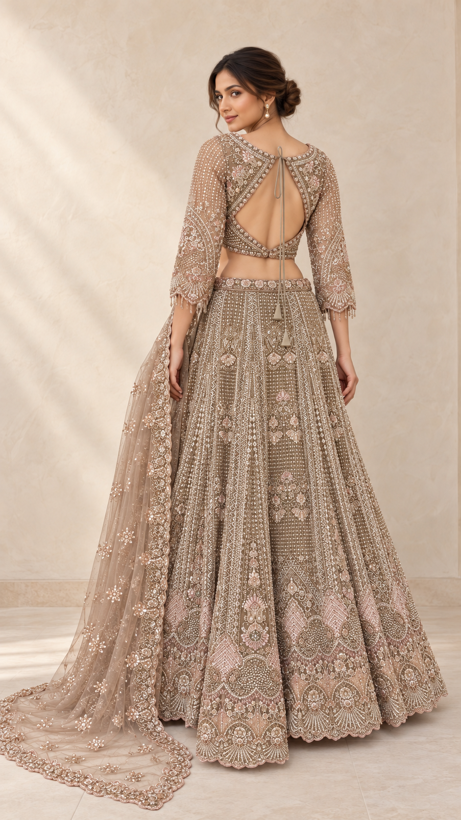 Taupe Blush Crop Top Lehenga