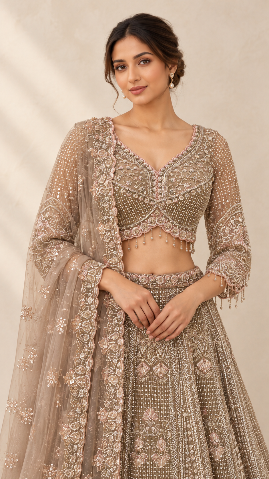 Taupe Blush Crop Top Lehenga