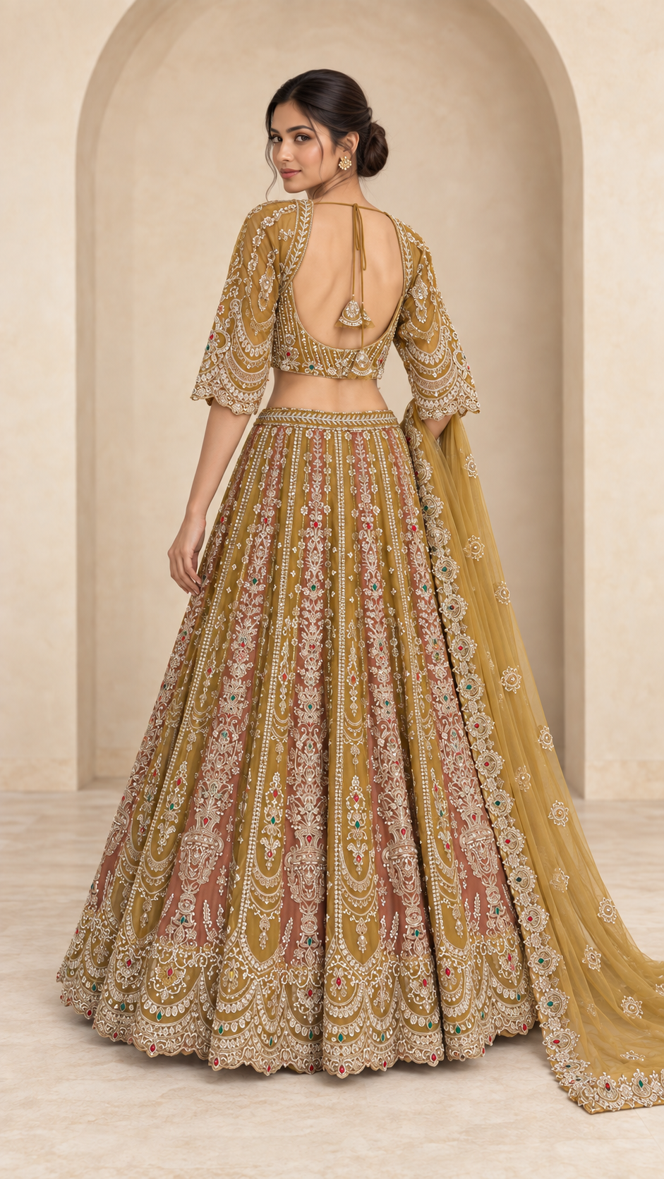 Champagne Taupe Crop Top Lehenga