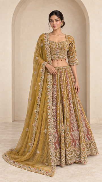 Champagne Taupe Crop Top Lehenga