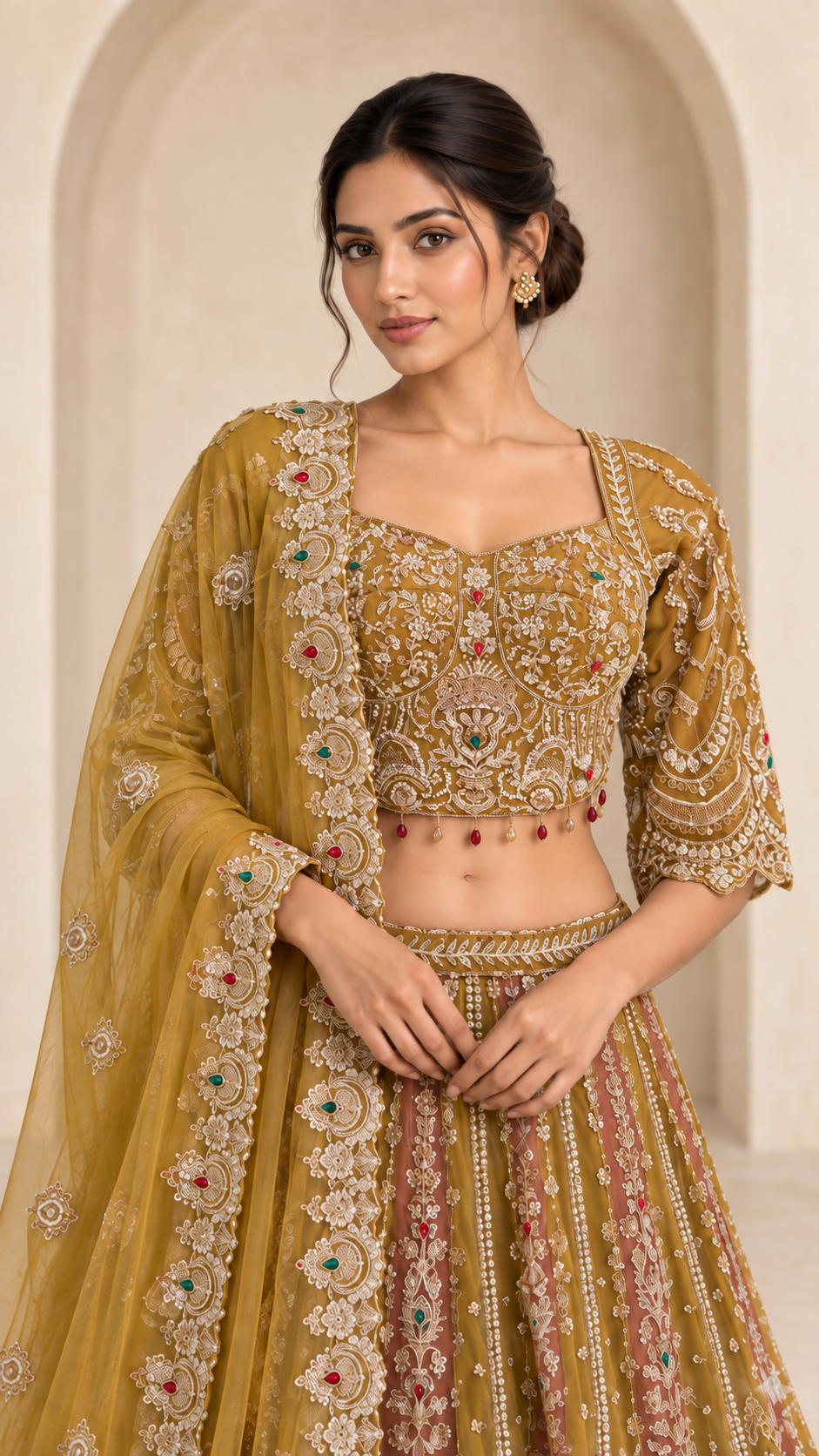 Champagne Taupe Crop Top Lehenga