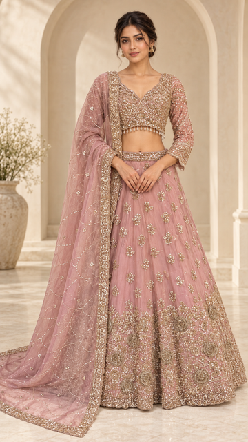 Dusty Rose Crop Top Lehenga