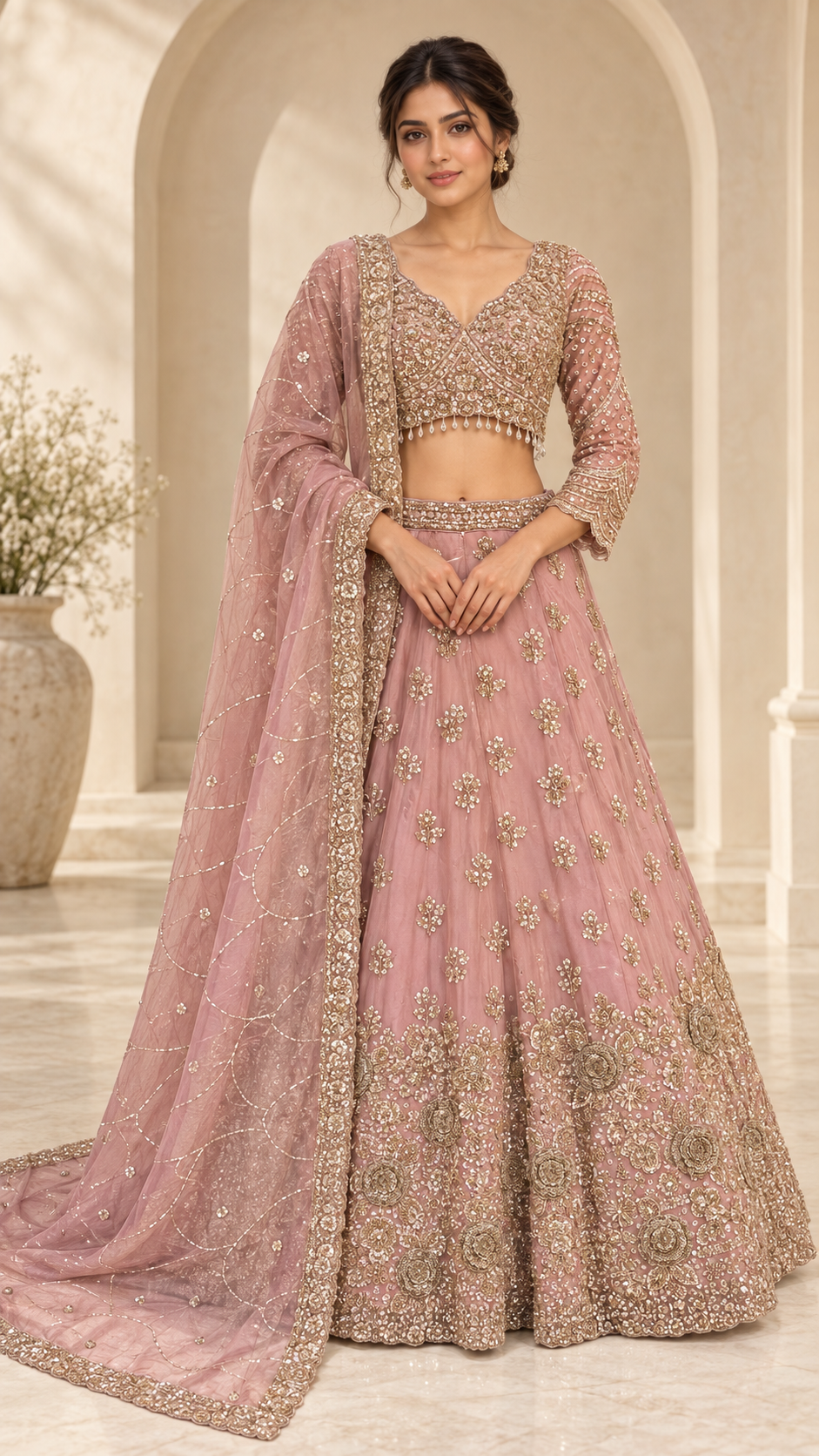 Dusty Rose Crop Top Lehenga