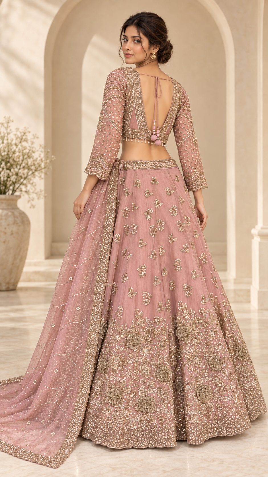 Dusty Rose Crop Top Lehenga