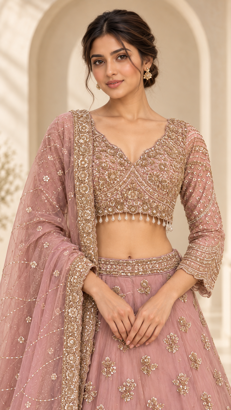 Dusty Rose Crop Top Lehenga