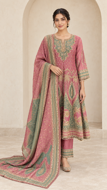 Dusty Rose and Sage Indo western