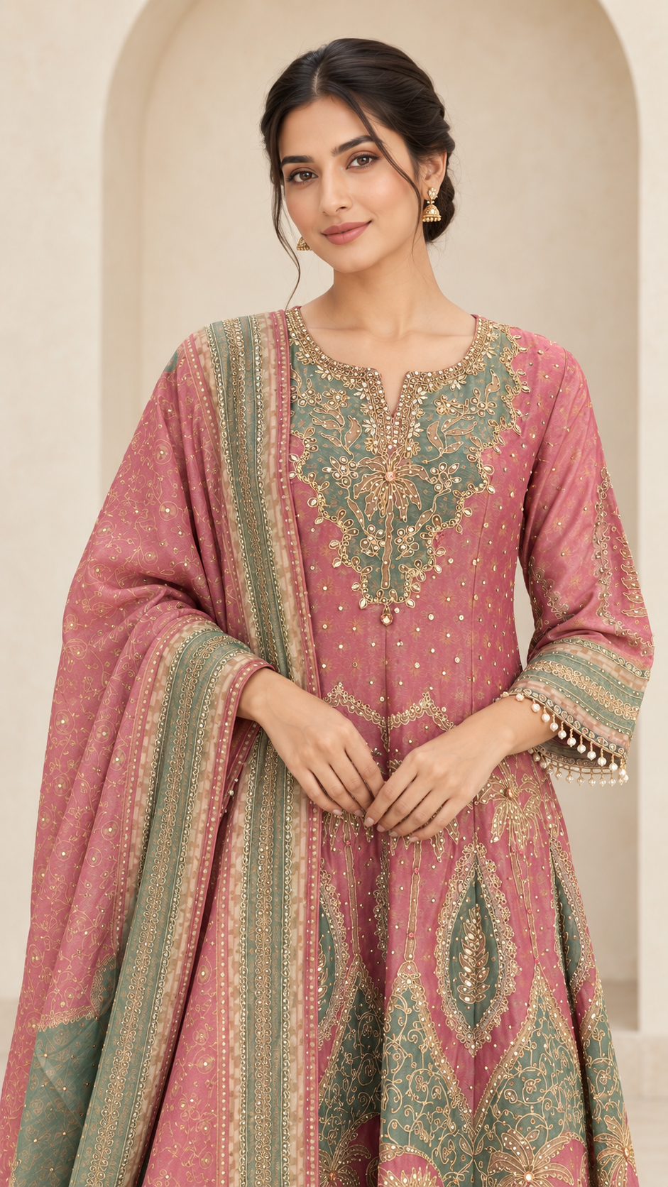 Dusty Rose and Sage Indo western
