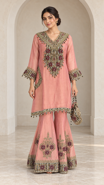 Elegant Peach Indo western
