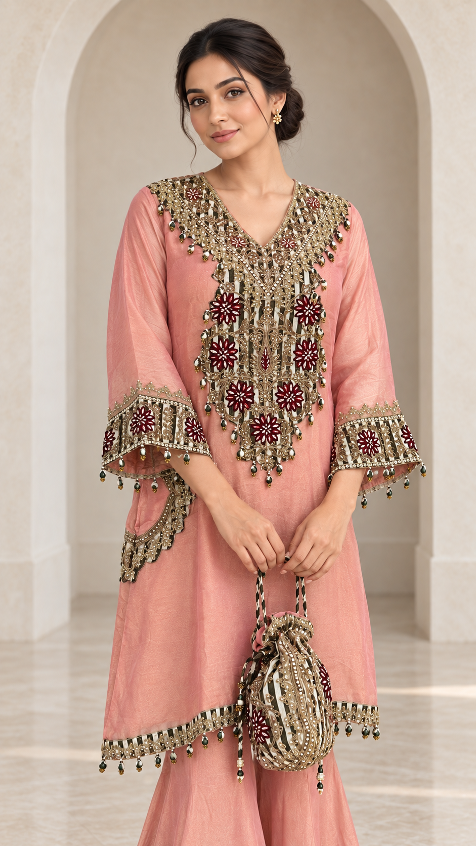 Elegant Peach Indo western