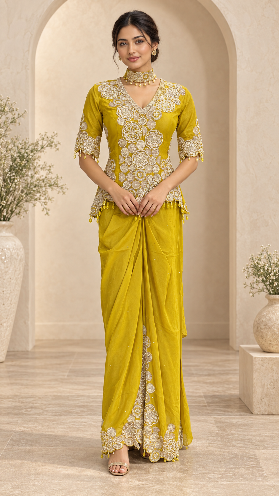 Mustard Yellow Indo western