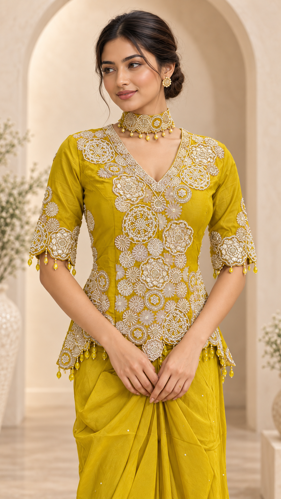 Mustard Yellow Indo western