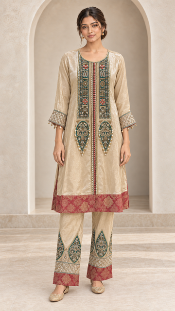 Champagne teal Indo western