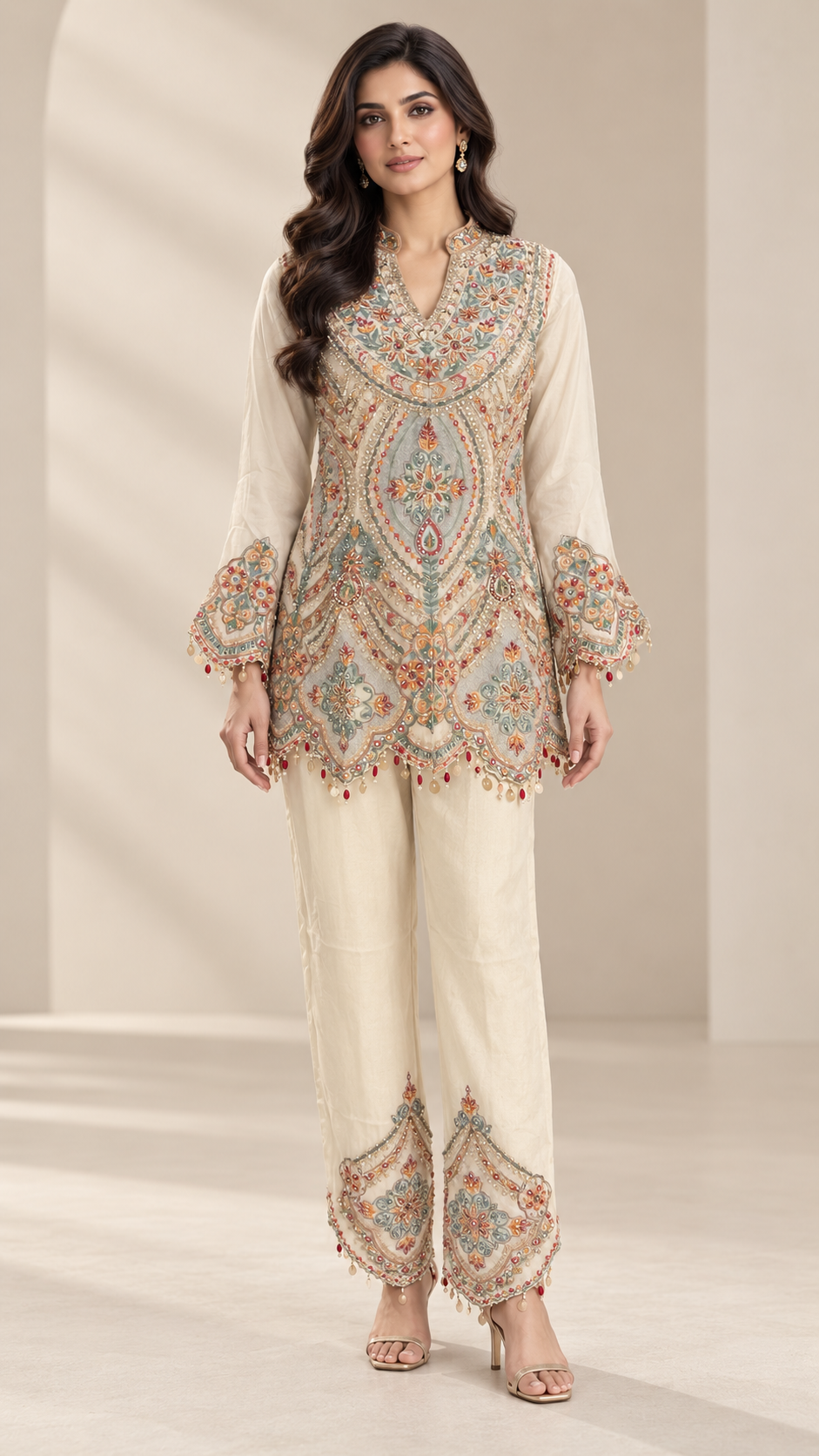 Ivory floral Indo western