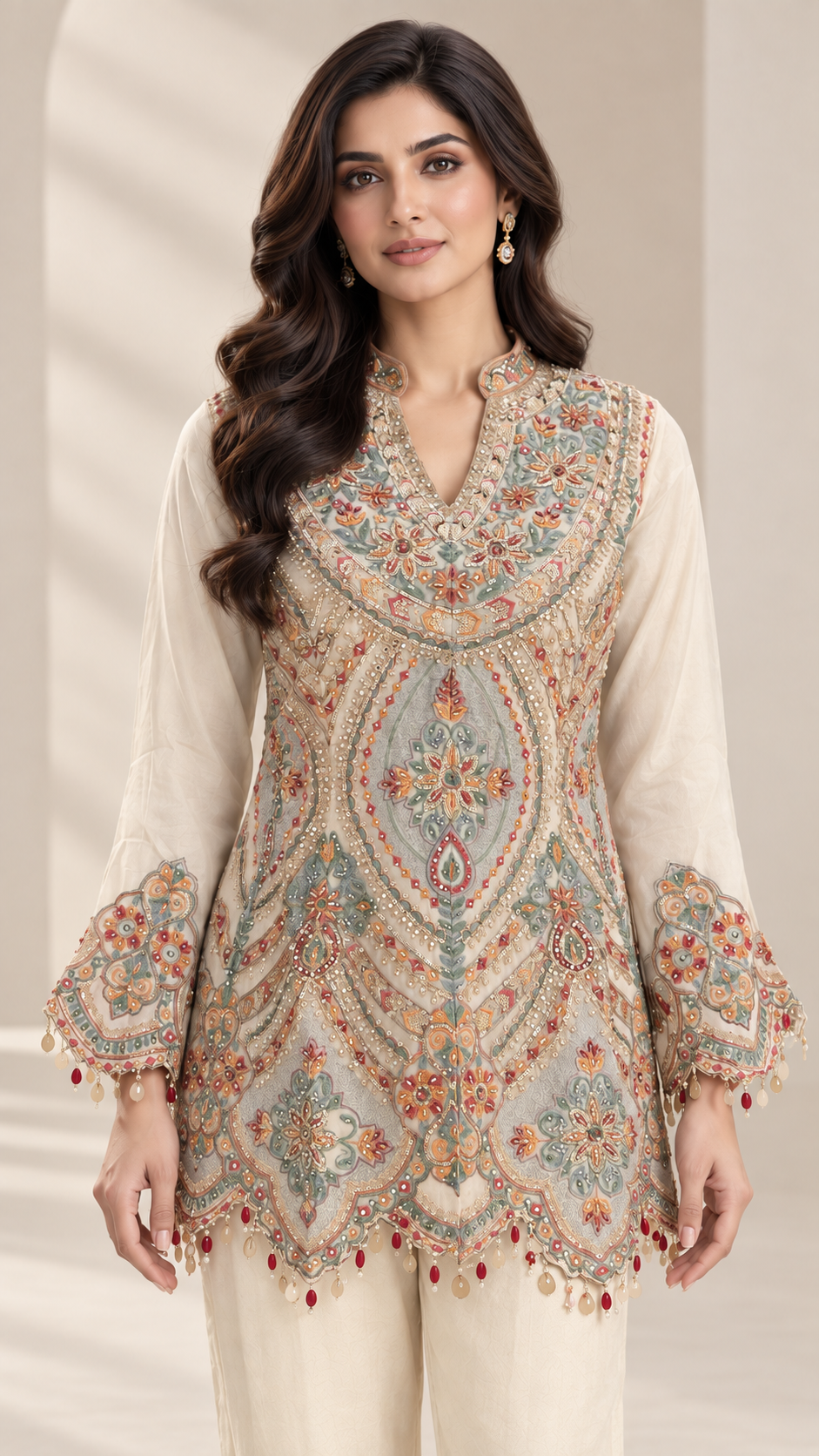 Ivory floral Indo western
